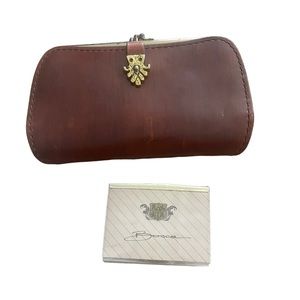 Lady Bosca Clutch Coin Purse Wallet Brown Leather Hand Stained Hide Vintage